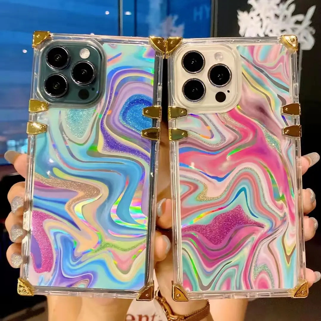 Color transparent square phone case for iphone